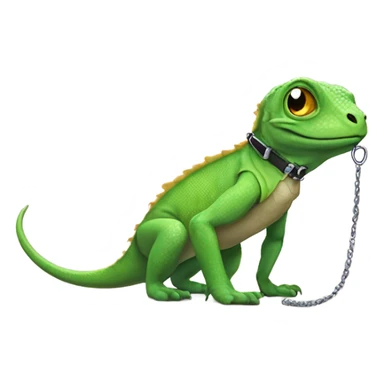 Lizard walking his human pet in a collar on a leash  sticker