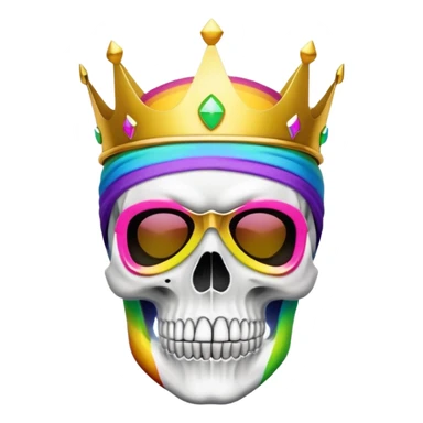 colorful skull with rainbow colors wearing a golden crown and neon ski mask sticker
