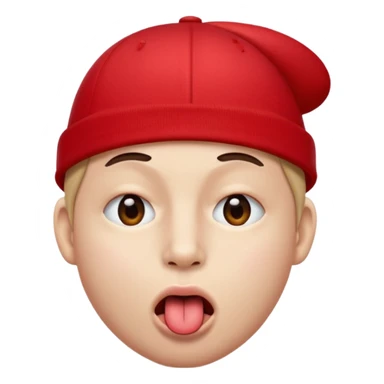 I want an emoji with a face with its tongue sticking out to the side and also with one eye closed to the side and also with a red cap.  sticker