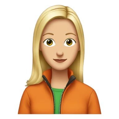 Phoebe Buffay from Friends with green eyes wearing an orange jacket sticker