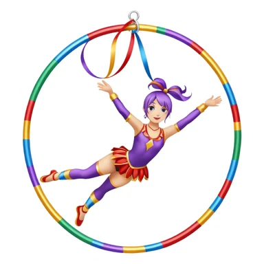 A metallic acrobat hoop decorated with ribbons, perfect for the woman to do aerial stunts inside the circus tent. sticker