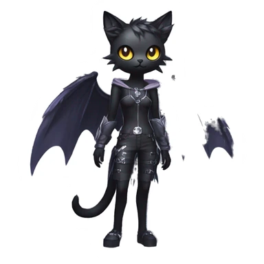 Shiny Cool Punk Black beautiful fantasy Kawaii Ethereal Sona Fakemon-cat-animal with edgy bat-wings-ears Full Body sticker