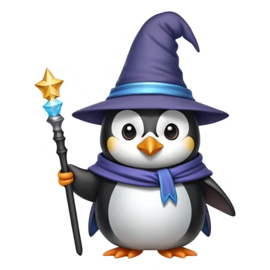 penguin wizard with magic wand and wizard hat sticker