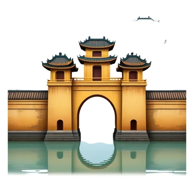 Cinematic Realistic Imperial City of Hue Landmark Emoji, capturing the ancient citadel’s weathered walls, intricate gates, and traditional Vietnamese architecture, surrounded by a misty, tranquil moat. sticker
