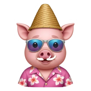 Pig with aloha shirt, birthday hat, sunglasses sticker