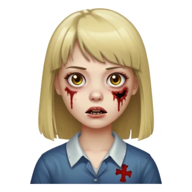 faça uma garota zumbi de cabelo liso marrom com mechas loiras liso grande com franja sticker