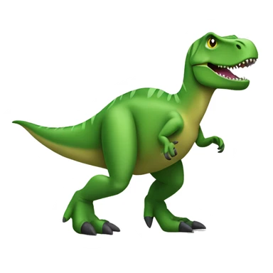 A green T-Rex with 2 tiny arms, and 2 oversized feet, and 1 tail. It's eyes are depicted as solid black circles.

Style: Google Noto Color Emoji that only uses 5-10 flat colors with minimal details and no outlines. sticker