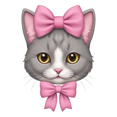 Fluffy extremely cute grey cat wearing a pink bow on its head sticker