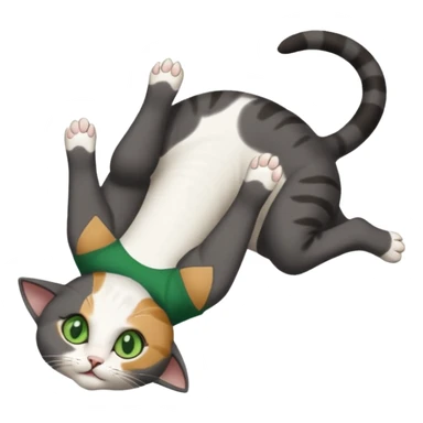 dark grey cat with green eyes, white toes/paws and white patch on her chest playfully rolling upside down sticker
