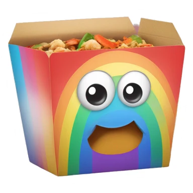 Rainbow Chinese food takeout box with cute eyes  sticker