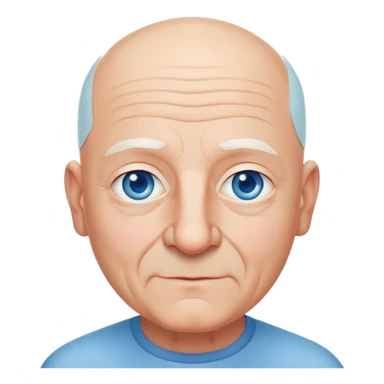 Abuelo italiano piel blanca y ojos azules calvo no tan grandes , sin bigote con una expresión cálida con una mirada amigable sticker