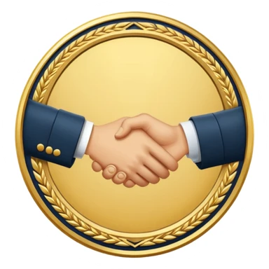 circular achievement style badge border for brand loyalist featuring a handshake and classy border  sticker