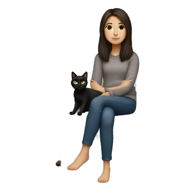 brunette girl with black cat sat on her lap sticker