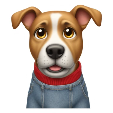 Dog wearing a grey sweater, blue jeans, and red sneakers. his hands are in his jean pockets sticker