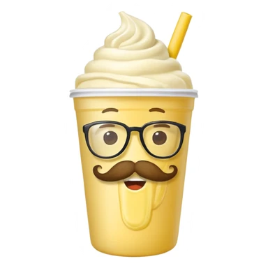 banana milkshake in a take-out cup with mustache and glassess sticker