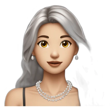 24 years old girl straight hair around armpit length with brown hair with silver and pearl chain necklace another layer of silver chain necklace sticker