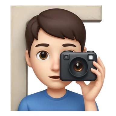 Apple Memoji style, person peeking from behind a wall, 
holding a camera, sneaky expression, one eye visible, 
smooth 3D render, soft gradients, white background, square format
 sticker