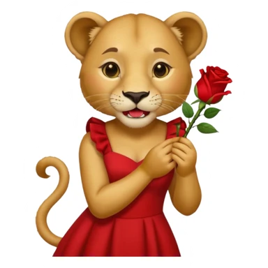 A lioness wearing a red dress with a rose in her mouth ￼ sticker
