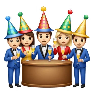 I want a set of pixel style emoji depicting a bottle of water, people having a party and a festival circuls cabinet sticker