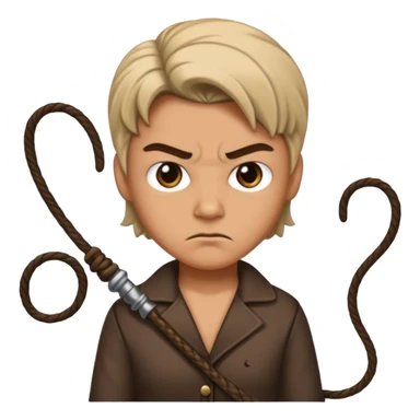 person with a mean scoul and a whip sticker