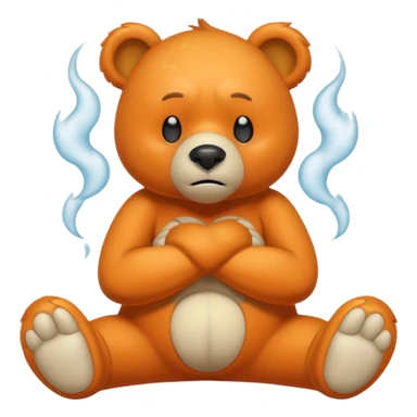 Create a orange friendly bear, make him look like from a kid cartoon. Show his whole body. Make him look shy and cross his leg while he is standing. make him look mad and steam coming out of his ears sticker