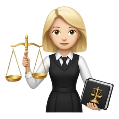 woman lawyer blanche et blonde avec des cheveux mi-long; elle est habillée avec une longue robe noire et une cravate blanche; elle soutient fièrement la balance de la justice  sticker