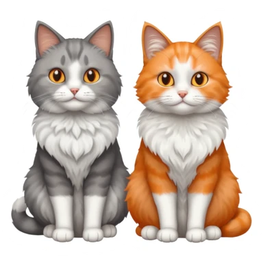 a realistic looking very fluffy grey and white cat with grey legs and white paws, sitting next to another cat sticker