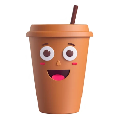3D emoji style espresso to-go cup, winking face sticker