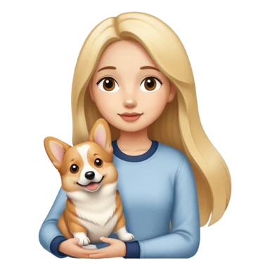 girl with long striaght light blond hair hold a corgi sticker