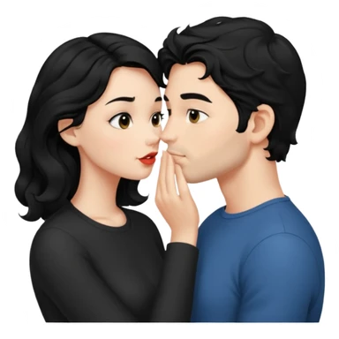 a handsome man with black short wavy hair, no beard, clean face tries to kiss a cute woman who has long~~ black hair sticker