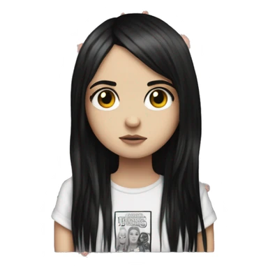 white emo girl with hazel eyes and stranger things shirt that is emo with long black hair  sticker