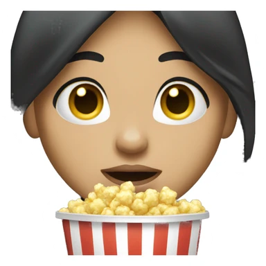 Caucasian girl with black hair, eating popcorn sticker