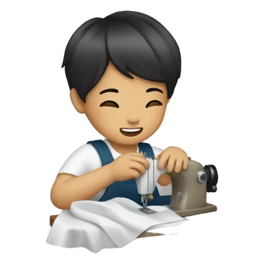 asian kid sewing  sticker