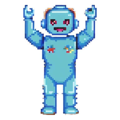 Retro video game character celebrating with arms raised sticker