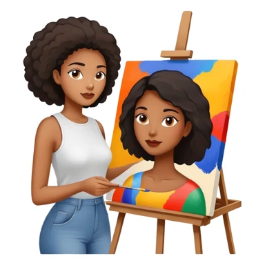 black women painting abstract shapes on canvas on painting easel sticker