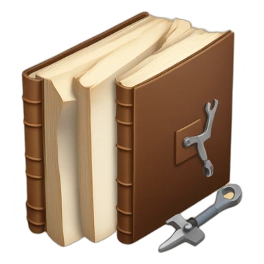 isometric thick BOOK with picture of wood, welder, leather, tools sticker