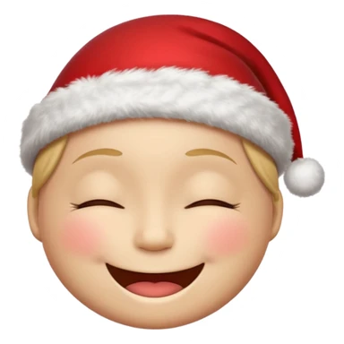 Smiley face smiles with closed eyes in a red Christmas hat sticker