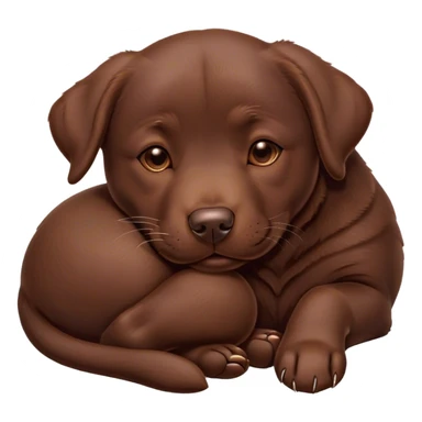 Meme-Worthy Cute Sleeping Chocolate Labrador Portrait Emoji, Head resting peacefully with a contented smile, showcasing a delightfully robust build and a luxuriously soft chocolate Fur, eyes shut in a serene nap, Simplified yet hilariously adorable features, highly detailed, glowing with a soft, drowsy light, high shine, relaxed and utterly lovable, stylized with an air of playful laziness, bright and heartwarming, soft glowing outline, capturing the essence of a comically sleepy companion, so meme-worthy it feels like it could instantly become the next viral sensation of adorable slumber! sticker
