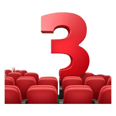 A 3D number 3 in a movie theater setting, shiny red surface; bright string lights on the number, the border is green with tiny string lights like stroke ; cinematic glow with subtle haze; glossy, premium Hollywood countdown look; centered composition. sticker