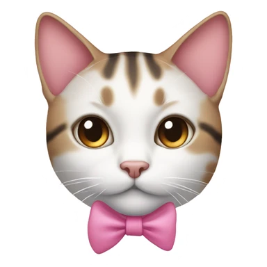 White, brown and black tabby cat with pink bow on one ear  sticker