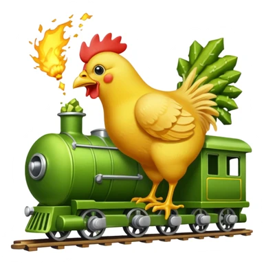 Chicken eating a train while the chicken is exploding earrings a pickle sticker