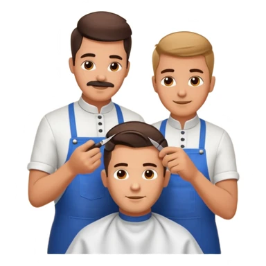 At a barbershop, the experienced barber is teaching his apprentice how to properly cut hair, offering tips on technique, customer service, and attention to detail. The mentor emphasizes the importance of precision, patience, and building trust with clients sticker