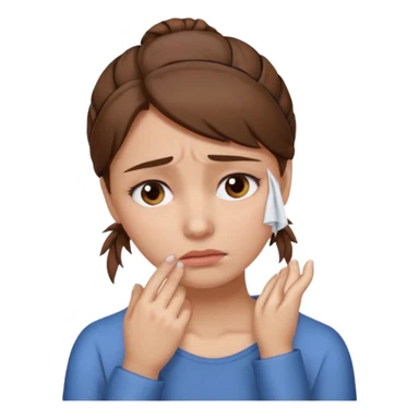 ["Sad woman with brown hair tied up, wiping away a tear."] sticker