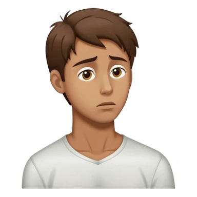 a man with brown hair staying in a
full height in profile with anxiety and begging face with a broken heart sticker