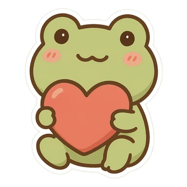 Cute frog holding a heart, Q version sticker style sticker