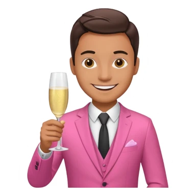 man hosting a dinner party at home wearing a pink suit sticker