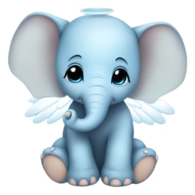 Baby blue baby elephant that is chubby with big white angel wings and round black eyes sticker