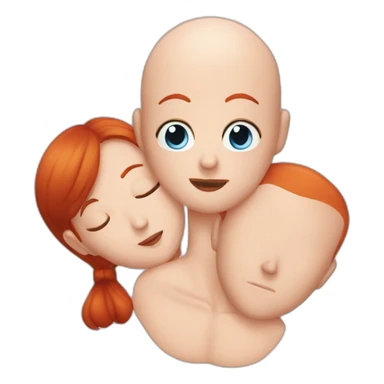 couple kiss bald guy eyes blue with redhead woman sticker