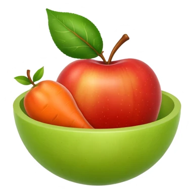 Fruitbowl with apple, pear, orange, carrot sticker