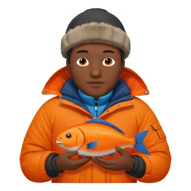 inuit man with orange fish sticker